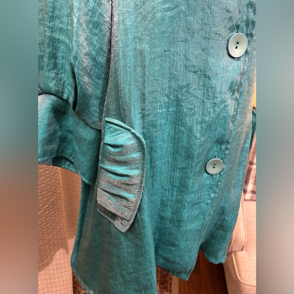 Damee, Inc Swing Jacket Chic Turquoise Mint Collared - Picture 3 of 13